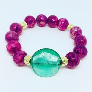 Vintage beaded pink and green stretch bracelet